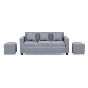 Sofá Charlotte 3c + 2 Pouf Tela Gris