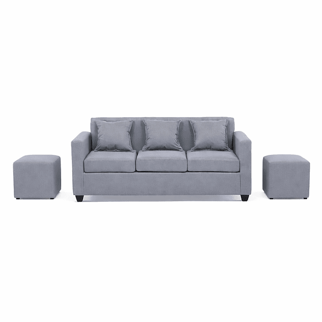 Sofá Charlotte 3c + 2 Pouf Tela Gris 1