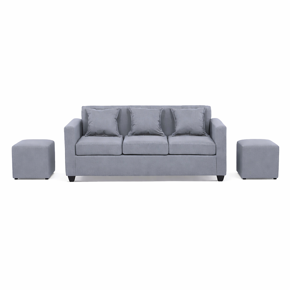 Sofá Charlotte 3c + 2 Pouf Tela Gris 1