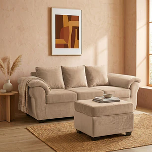 Sofá Ezeiza 3c + 1 Pouf Felpa Beige