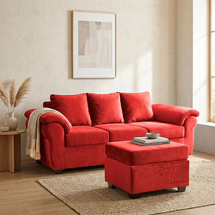 Sofá Ezeiza 3c + 1 Pouf Felpa Rojo