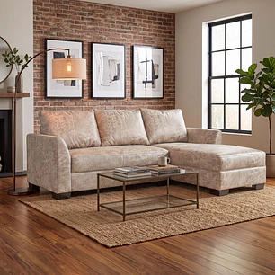 Seccional Denver Derecho Beige - Tela Aspecto Cuero