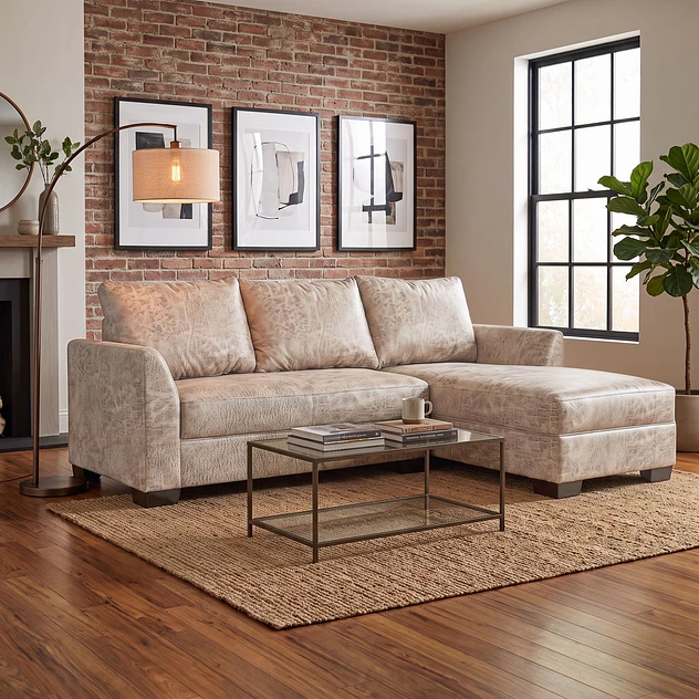 Seccional Denver Derecho Beige - Tela Aspecto Cuero 2