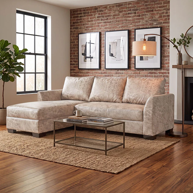 Seccional Denver Izquierdo Beige - Tela Aspecto Cuero 2