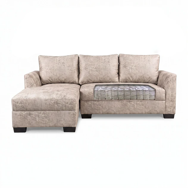 Seccional Denver Izquierdo Beige - Tela Aspecto Cuero 3