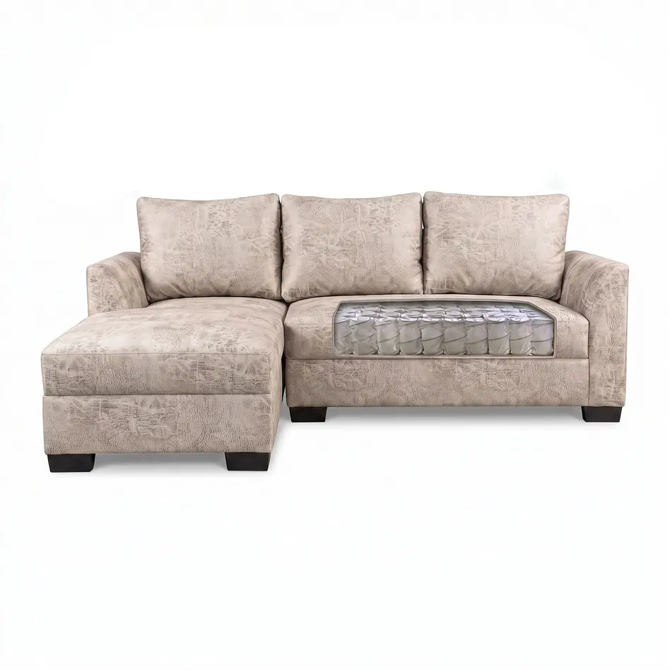 Seccional Denver Izquierdo Beige - Tela Aspecto Cuero 3