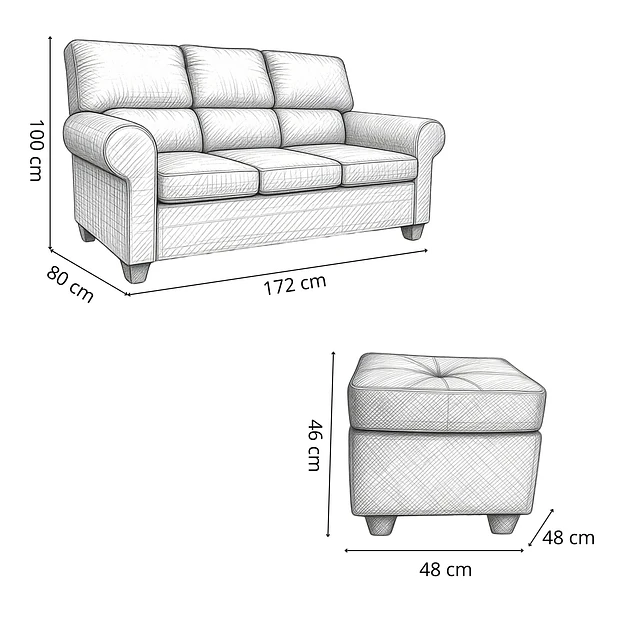 Sofá Boston 3c Felpa Beige + 2 Pouf 8