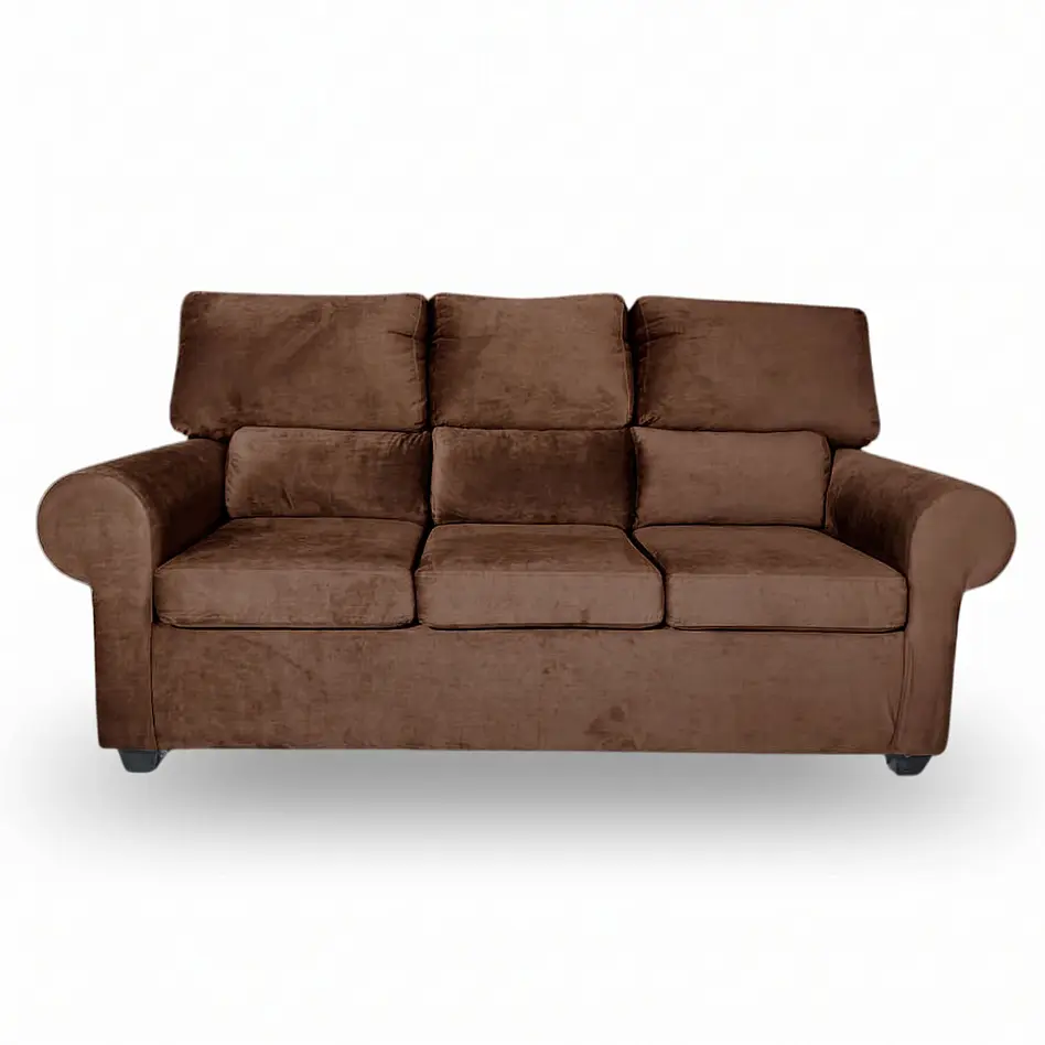 Sofá Boston 3c Felpa Café + 2 Pouf 3