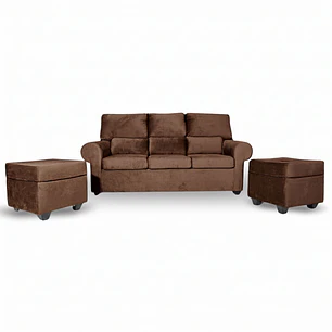 Sofá Boston 3c Felpa Café + 2 Pouf