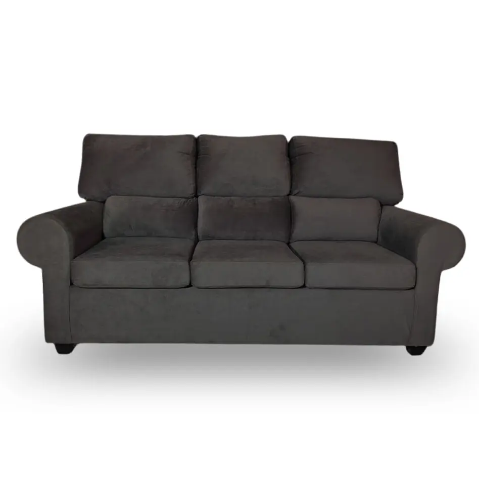 Sofá Boston 3c Felpa Negro + 2 Pouf 3