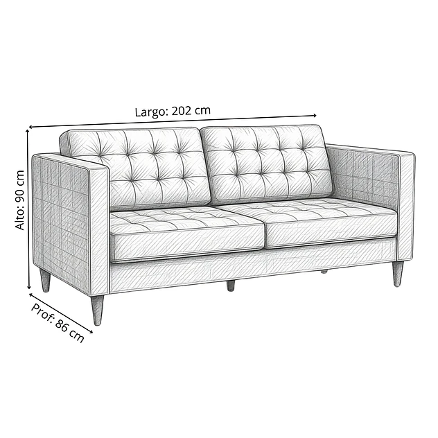 Sofá Siena Felpa Negro 202 cm 6