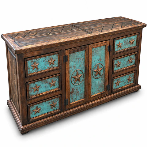 Credenza Rústica con Cobre y Estrellas
