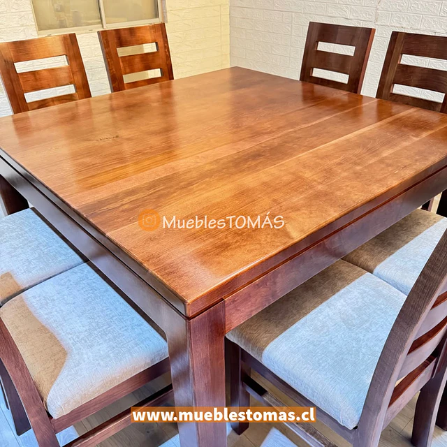 Comedor Cuadrado León para 8 pers.-LENGA, Tono café oscuro.