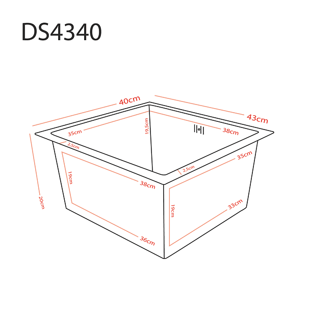 Lavaplatos Rectangular Domsa Bajo Cubierta MD4340 (Incluye Desagüe y Sifón) / 43x40x20cm 5