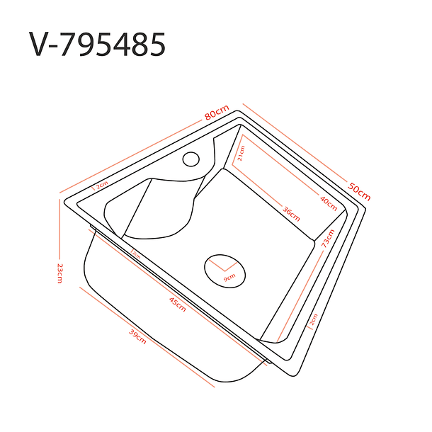 Lavaplatos Bajo Cubierta Domsa V-795485 (Incluye Desagüe y ﻿Sifón) / 80x50x23cm 4