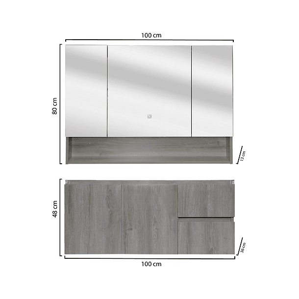 Kit Mueble para Vanitorio a muro con Botiquin Epejo Space Nogal Claro 100cm 9