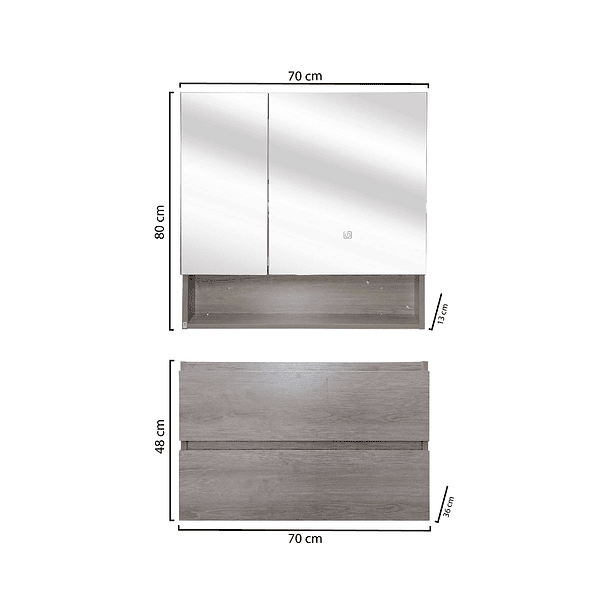 Kit Mueble para Vanitorio a muro con Botiquin Epejo Space Nogal Claro 70cm 7