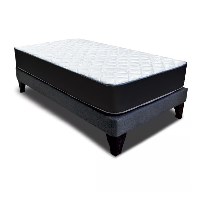 Cama Europea 1.5 Plazas + Respaldo Burdeo A Piso + Colchón Resorte