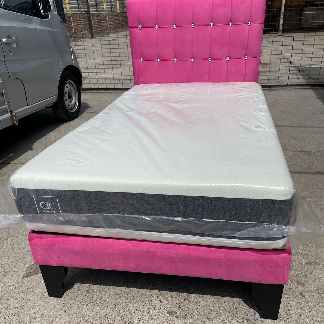 cama en 1 plaza y media incluye base + respaldo a piso + colchón ortopédico  1