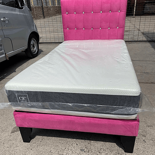 cama en 1 plaza y media incluye base + respaldo a piso + colchón ortopédico 