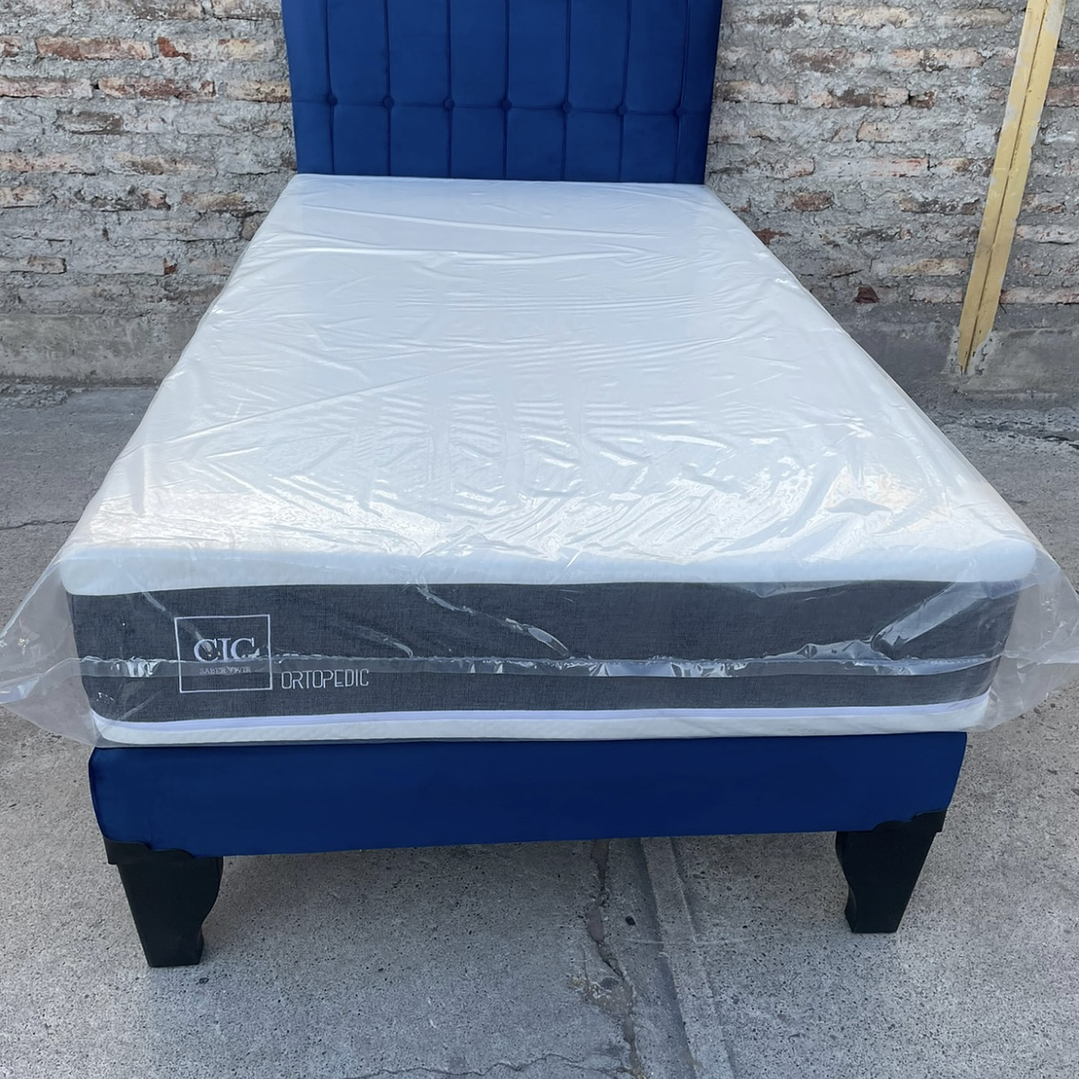 cama en 1 plaza y media incluye base + respaldo a piso + colchón ortopédico  2