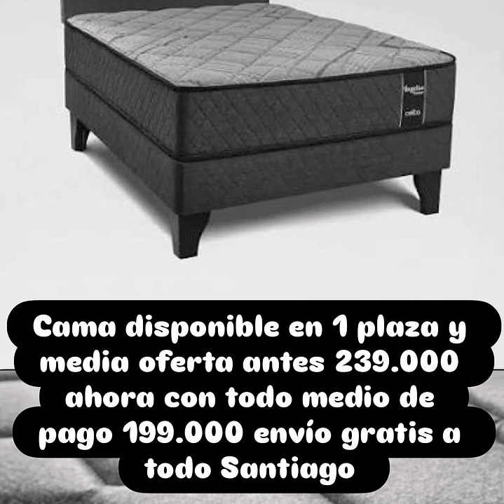 cama en 1 plaza y media con colchón celta apolo black  1