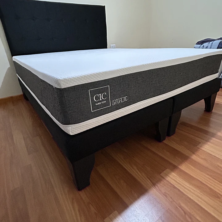 cama 2 plazas con colchón ortopédico + bases divididas + respaldo a piso  2