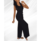 Pantalón Palazzo Negro con Bolsillos y Cintura Elasticada 1