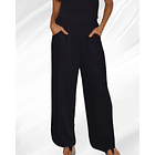 Pantalón Palazzo Negro con Bolsillos y Cintura Elasticada 3