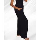 Pantalón Palazzo Negro con Bolsillos y Cintura Elasticada 4