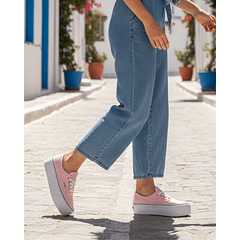 Zapatillas de Lona Rosada con Plataforma