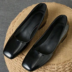 Zapato Negro Charol Mujer Taco Bajo