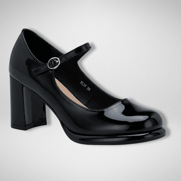 Zapato Negro Mary Jane Mujer Taco Alto 1