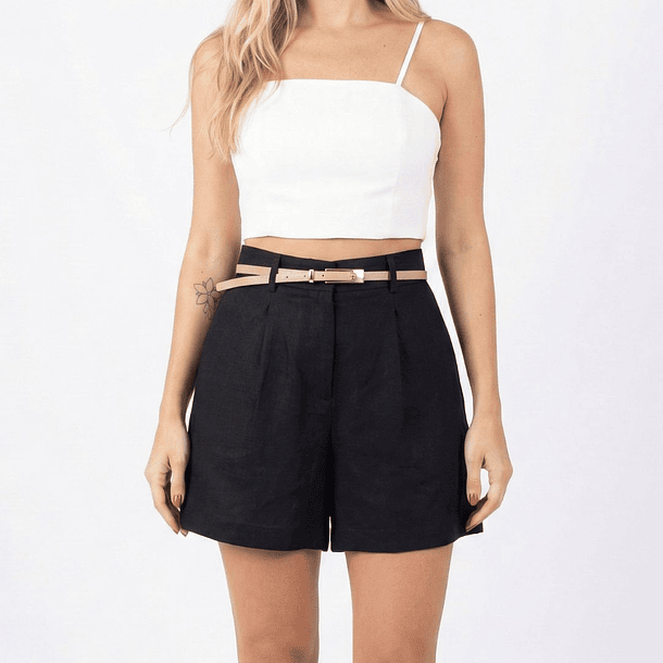 Short Sastrero Mujer Tiro Alto Símil Lino 2