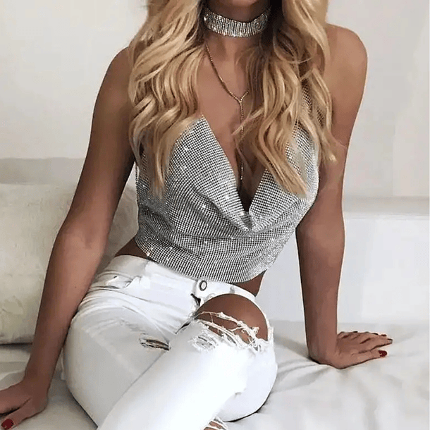 Top de Brillos Mujer con Espalda Descubierta 3