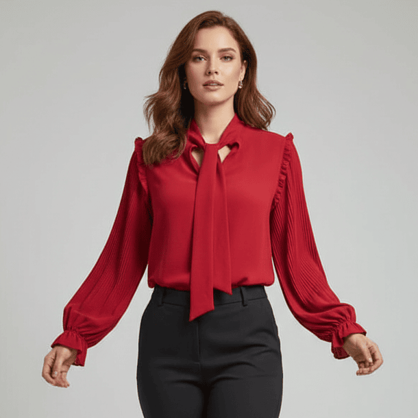 Blusa Elegante Manga Larga con Lazo 1