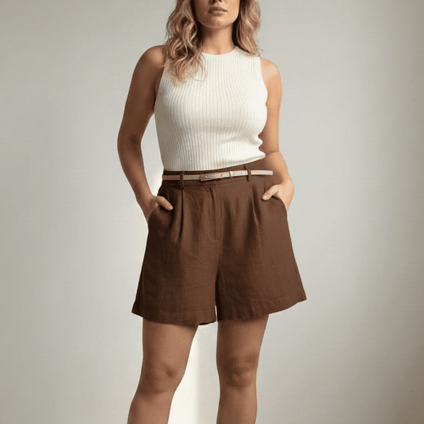 Short Sastrero Mujer Tiro Alto Símil Lino 4