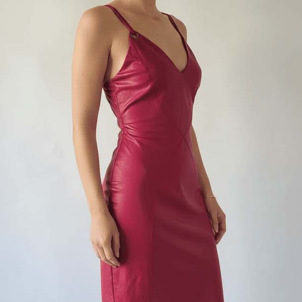 Vestido Burdeo Simil Cuero 2