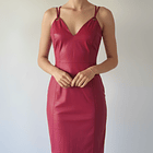 Vestido Burdeo Simil Cuero 4