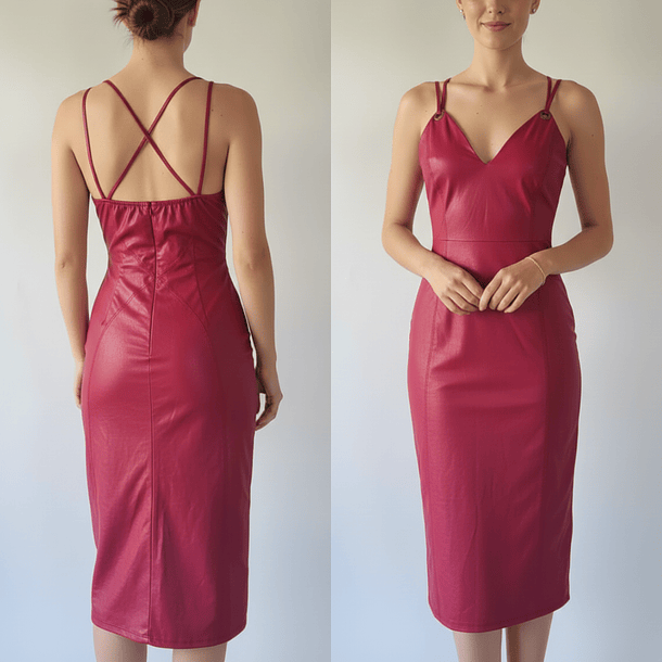 Vestido Burdeo Simil Cuero 1