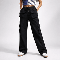 Pantalón Cargo Negro Tiro Alto