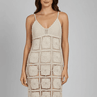 Vestido Largo Beige Tejido Macramé – Estilo Boho Verano 2