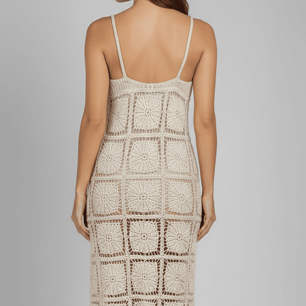 Vestido Largo Beige Tejido Macramé – Estilo Boho Verano 4
