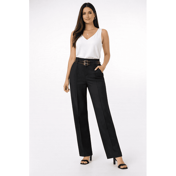 Pantalón Sastrero Mujer Tiro Alto Recto con Cinturones 1