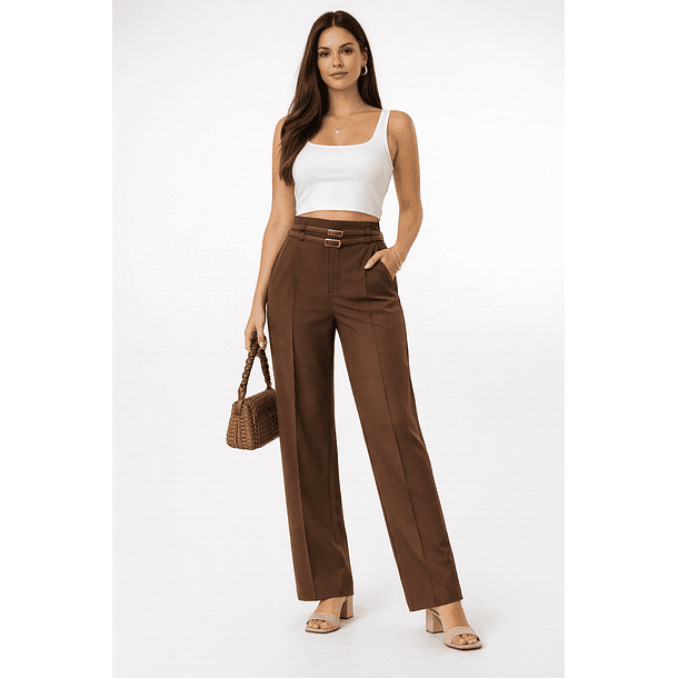 Pantalón Sastrero Mujer Tiro Alto Recto con Cinturones 2