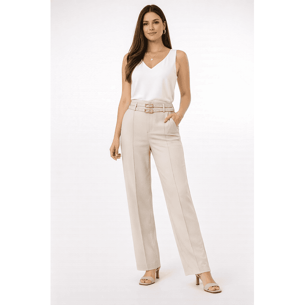 Pantalón Sastrero Mujer Tiro Alto Recto con Cinturones 3