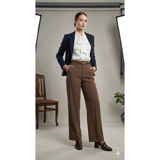 Pantalón Sastrero Mujer Tiro Alto con Cinturón – Corte Recto Elegante 5