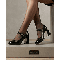 Zapato Negro Mary Jane Mujer Taco Alto