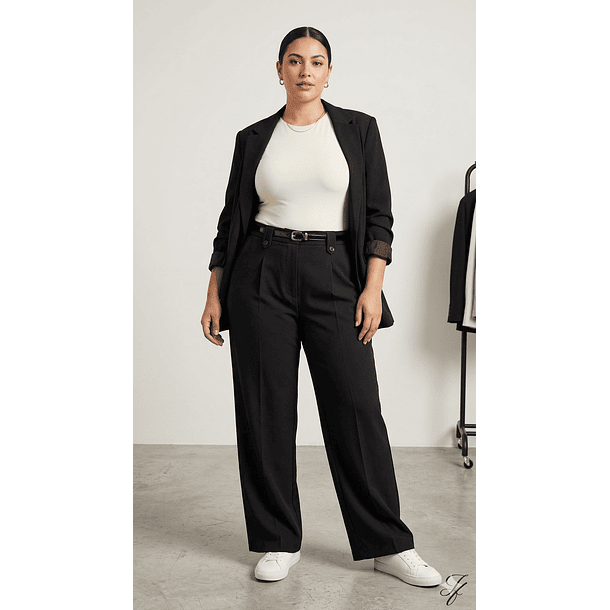 Pantalón Sastrero Mujer Tiro Alto con Cinturón Botones 2