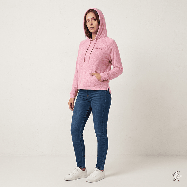 Poleron PINK Lanilla Capucha Rosa 1